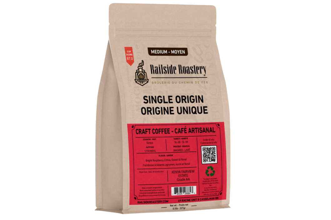 Graines de café entières artisanales origine unique Kenya torréfication moyenne