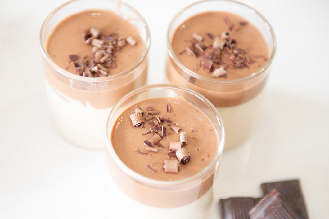 Trio of Chocolate and Peanut Butter Mousse in a Cup